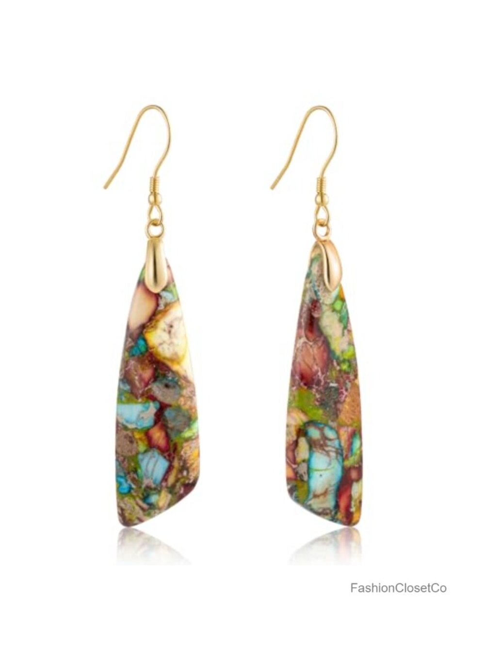 Sterling Silver Hook Jasper Stone Dangle Drop Earrings Boho Statement